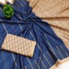 Royal Navy Blue Mysore Soft Silk Saree with Antique Gold Zari Woven Design