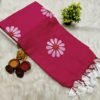Elegant Pink Khadi Cotton Saree with White Floral Print & Tassel Pallu