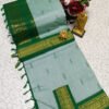 Elegant Pastel Blue Kalyani Cotton Saree with Green Zari Border