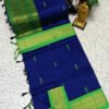 Elegant Royal Blue Kalyani Cotton Saree with Green Zari Border & Butti Design