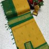 Elegant Mustard Yellow Kalyani Cotton Saree with Green Zari Border