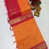 Vibrant Orange Kalyani Cotton Saree with Pink Zari Border