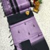 Elegant Lavender Kalyani Cotton Saree with Black Ikat Style Border