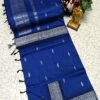 Elegant Royal Blue Kalyani Cotton Saree with Silver Zari Border