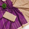 Royal Purple Mysore Soft Silk Saree with Beige Zari Woven Border