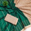 Elegant Emerald Green Mysore Soft Silk Saree with Beige Zari Woven Pallu