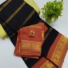 Traditional Black Veldhari Chungidi Cotton Saree with Rust Orange Zari Border